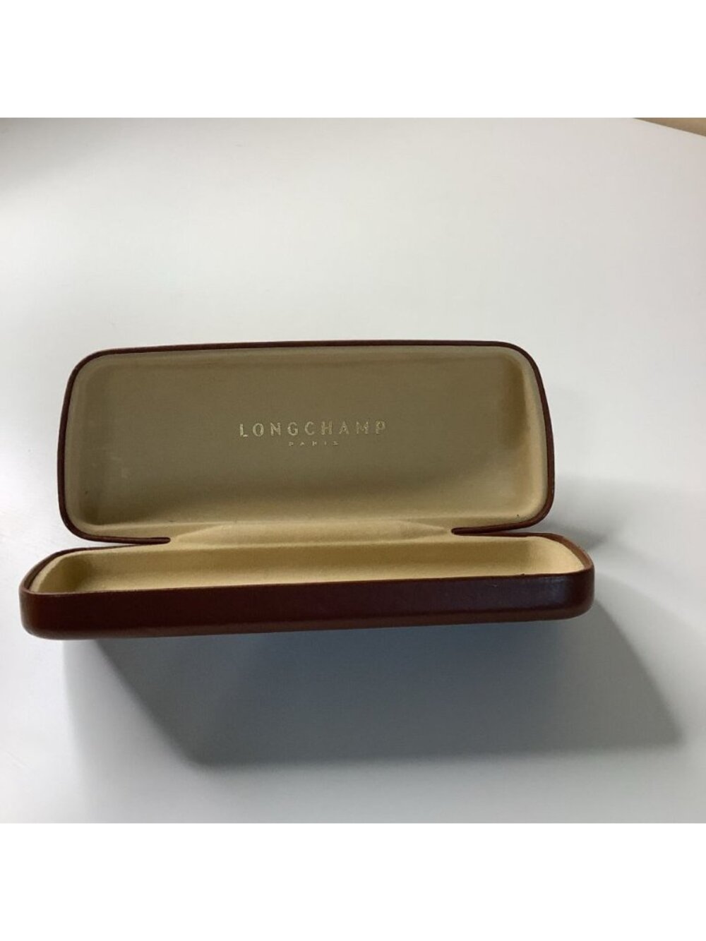 Longchamp Paris Brown Hard Shell Clamshell Sunglasses Eyeglasses Case, Used